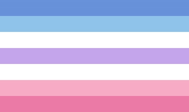 The blue, white, purple, white, and pink bigender pride flag